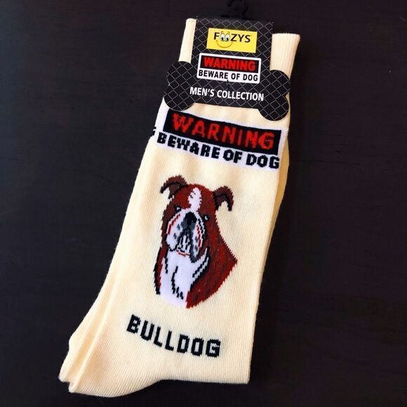 Foozy’s Bulldog “Beware of Dog” Adult Fun Socks - Picture 1 of 4